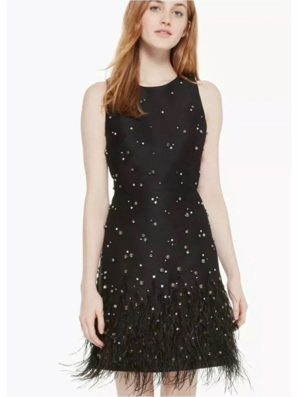 kate spade Black Embellished Feather-Hem Mini Dress